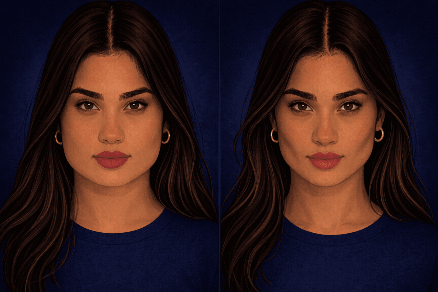 Side-by-side examples of strong vs less defined cheekbones