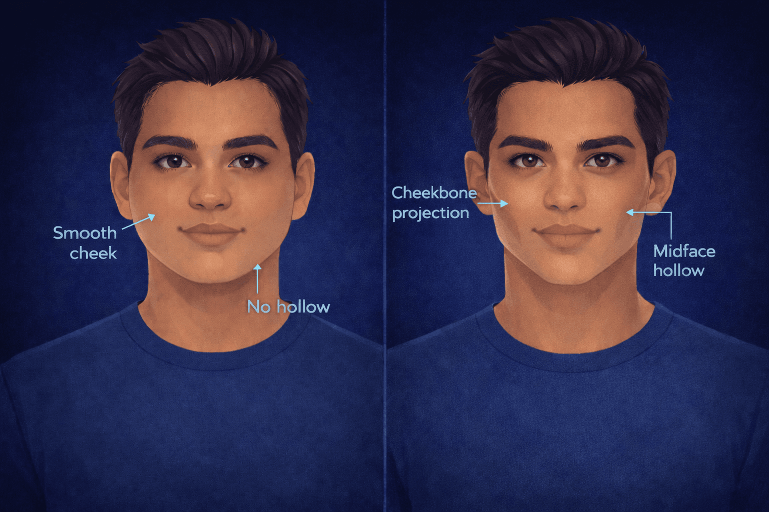 Comparison of flat vs defined cheekbones