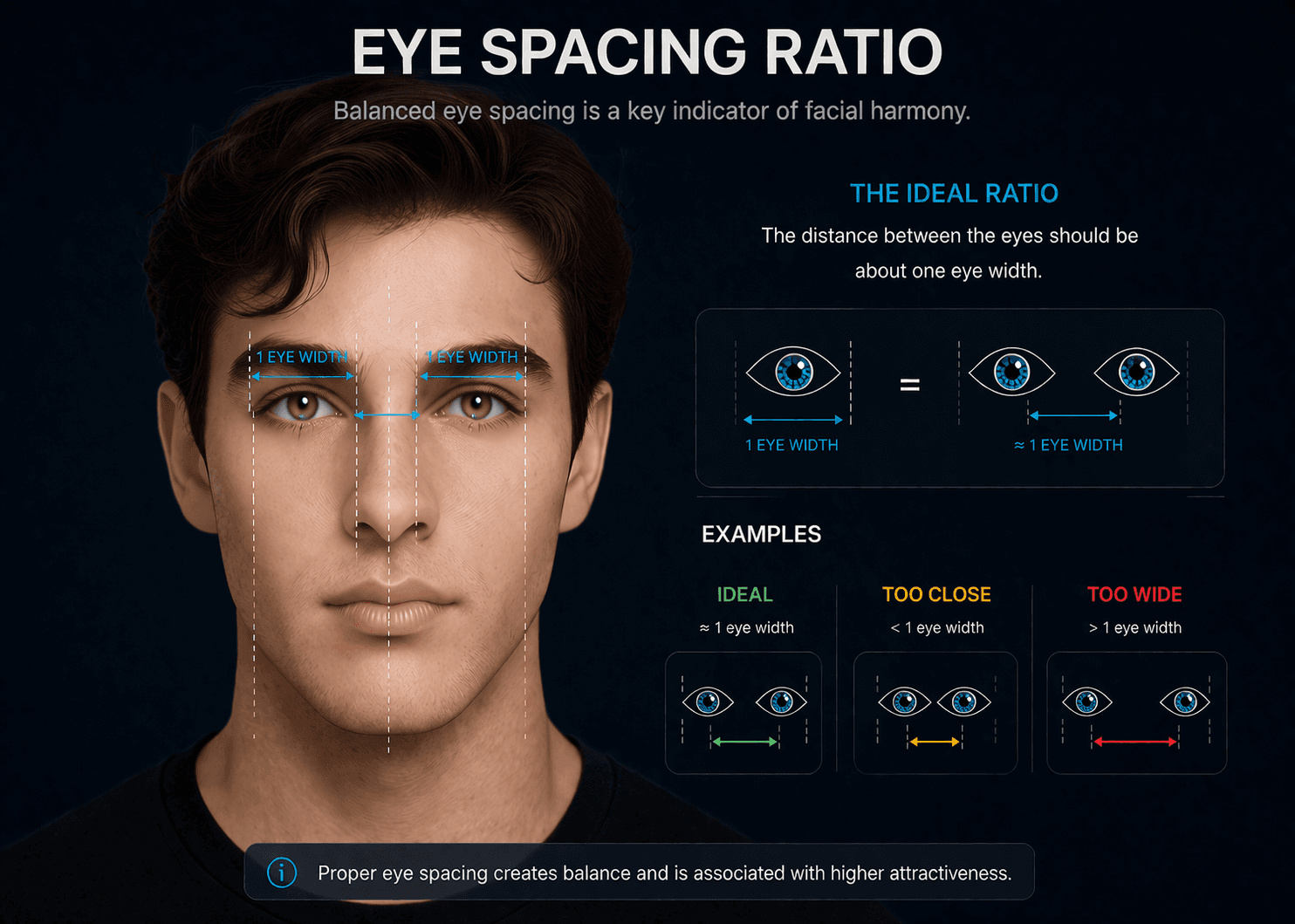 Ideal eye spacing ratio diagram used in facial analysis