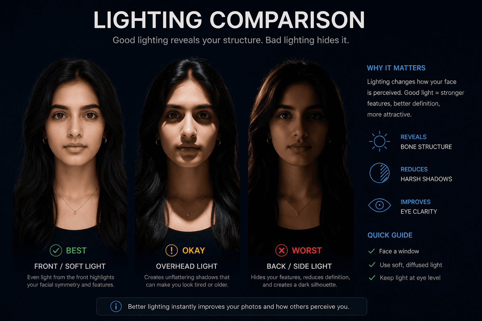 Comparison of good lighting vs poor lighting in face analysis