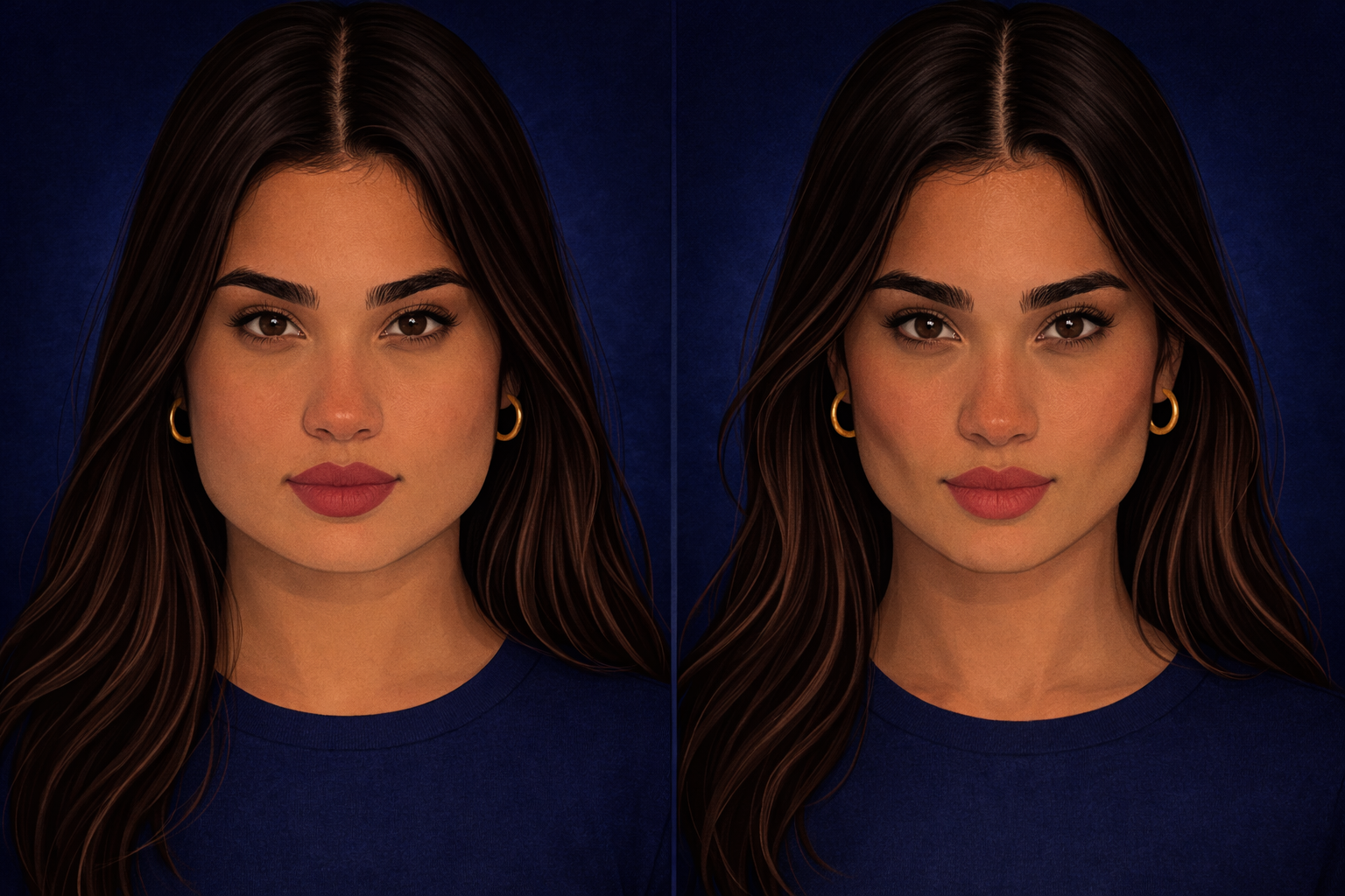 Side-by-side examples of strong vs less defined cheekbones