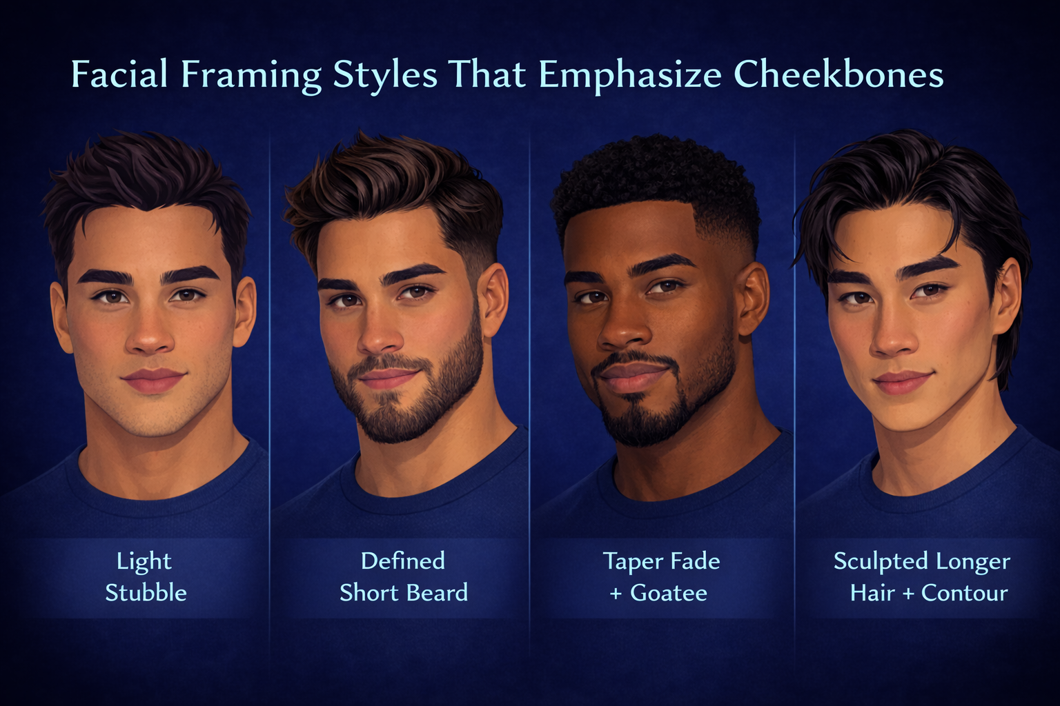 Facial framing styles that emphasize cheekbones