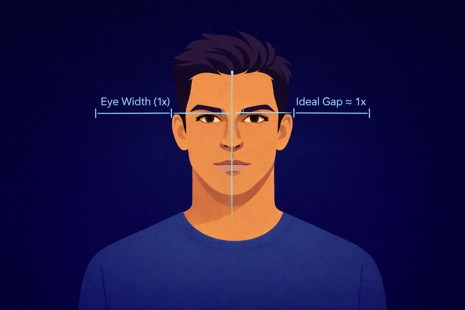 Ideal eye spacing ratio diagram used in facial analysis