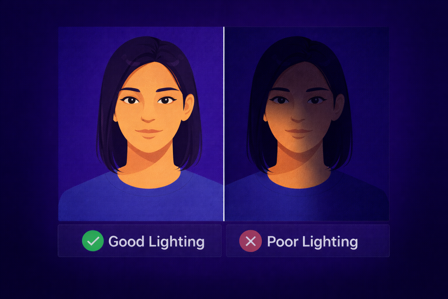 Comparison of good lighting vs poor lighting in face analysis