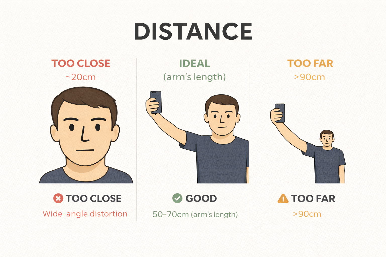 Too close vs ideal vs too far distance examples