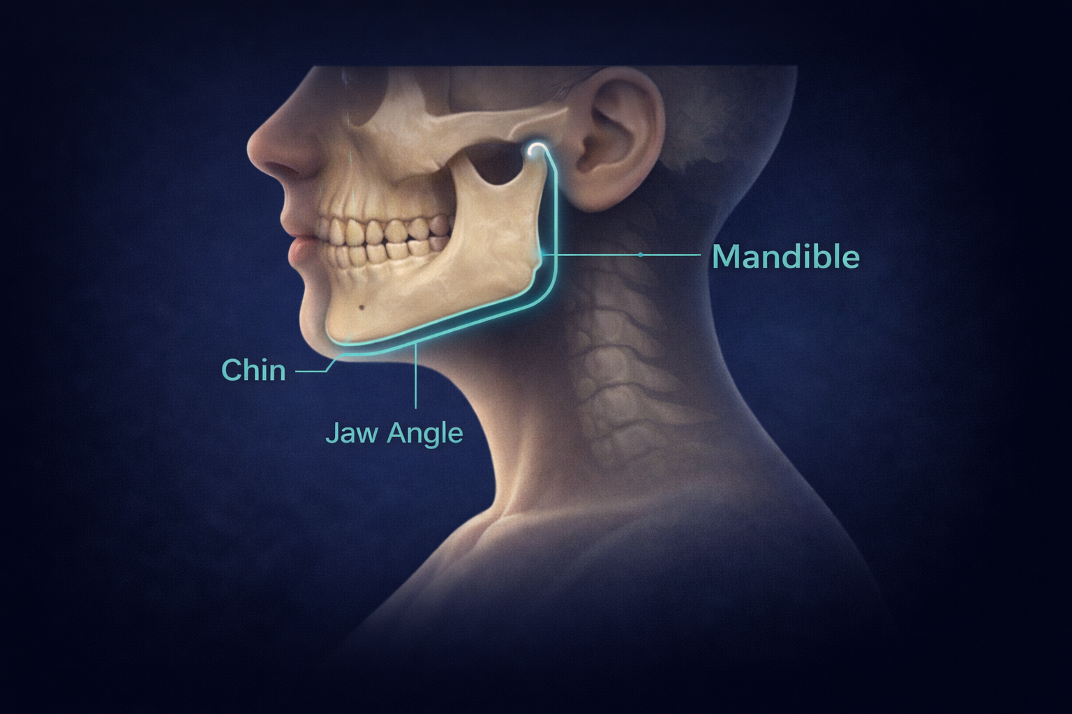 Jawline anatomy diagram showing mandible structure