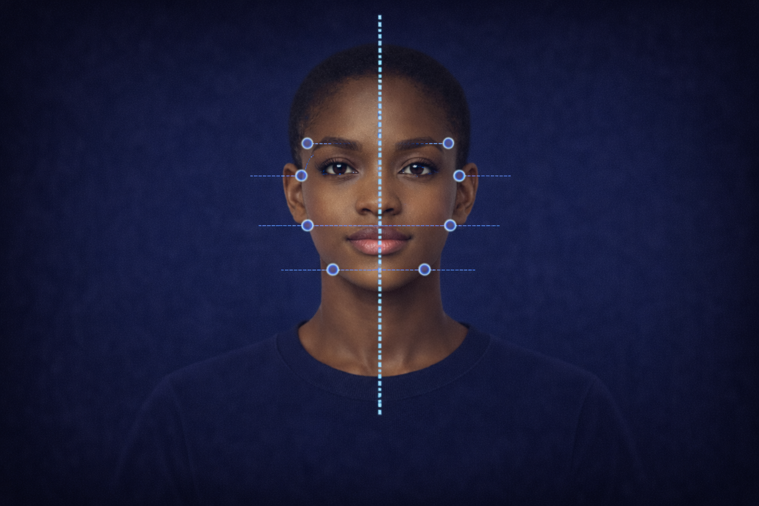 Diagram showing facial landmarks used for symmetry analysis